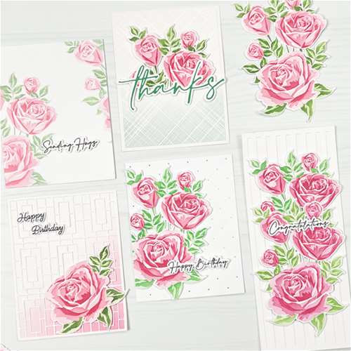 5 Card Panels, 1 Rose Layering Stencil Set