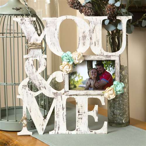 You &amp; Me Distressed Word Frame